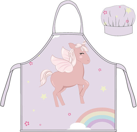 Kids Apron + Hat - Nb 2011 Unicorn Rainbow Home Meal Time Baking & Cooking Aprons Multi/patterned BrandMac