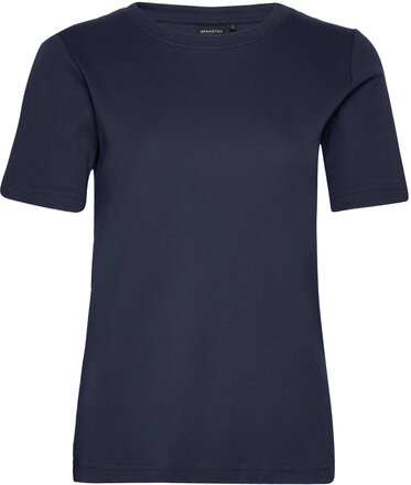 T-Shirt S/S T-shirts & Tops Short-sleeved Marineblå Brandtex*Betinget Tilbud