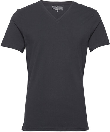 V-Neck T-Shirt T-shirts Short-sleeved Marineblå Bread & Boxers*Betinget Tilbud