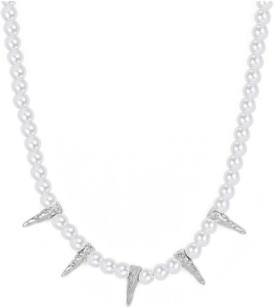 Spike & Pearl Necklace Silver Accessories Jewellery Necklaces Pearl Necklaces White Bud To Rose
