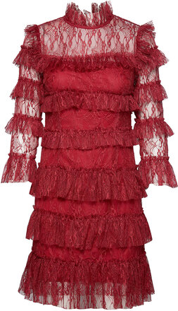 Carmine Frill Mini Lace Dress Dresses Lace Dresses Rød By Malina*Betinget Tilbud