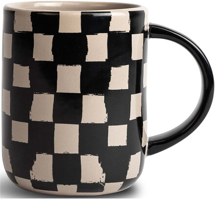 Mug Liz Check Black/Beige Home Tableware Cups & Mugs Coffee Cups Multi/patterned Byon