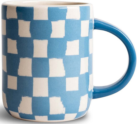 Mug Liz Check Blue/White Home Tableware Cups & Mugs Coffee Cups Multi/patterned Byon