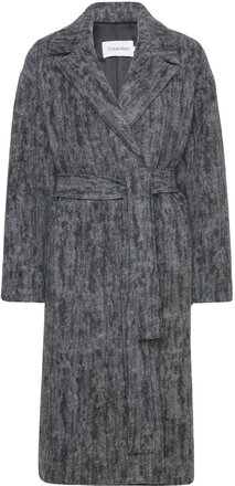 Boiled Wool Belted Wrap Coat Outerwear Coats Winter Coats Grey Calvin Klein