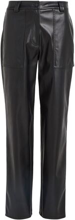 Faux Leather High Rise Straight Trousers Leather Leggings/Bukser Svart Calvin Klein Jeans*Betinget Tilbud