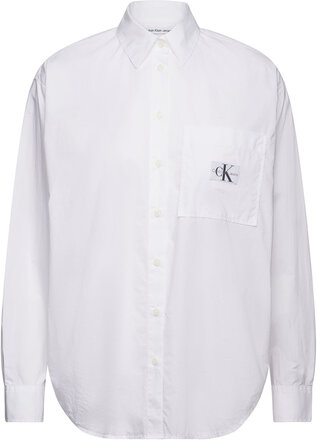 Woven Label Relaxed Shirt Tops Shirts Long-sleeved White Calvin Klein Jeans