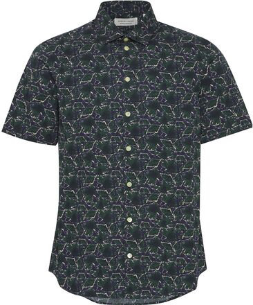 Cfanton Ss Aop Leaf Shirt Tops Shirts Short-sleeved Navy Casual Friday
