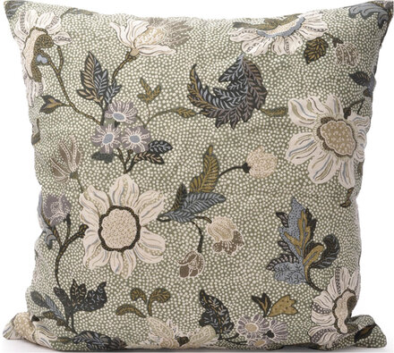 C/C 50X50 Soft Green Flower Linen Home Textiles Cushions & Blankets Cushion Covers Grønn Ceannis*Betinget Tilbud