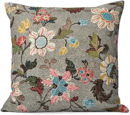 C/C 50X50 Grey Flower Linen Home Textiles Cushions & Blankets Cushion Covers Multi/mønstret Ceannis*Betinget Tilbud