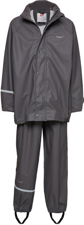 Basic Rainwear Set -Solid Pu Outerwear Rainwear Rainwear Sets Grå CeLaVi*Betinget Tilbud