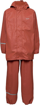 Basic Rainwear Set -Solid Pu Outerwear Rainwear Rainwear Sets Rød CeLaVi*Betinget Tilbud