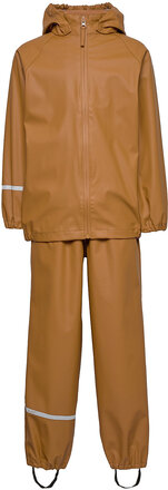 Basic Rainwear Set -Recycle Pu Outerwear Rainwear Rainwear Sets Brun CeLaVi*Betinget Tilbud