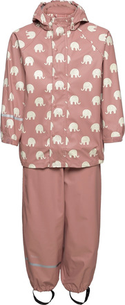 Rainwear Set Elephant Aop - Pu Outerwear Rainwear Rainwear Sets Pink CeLaVi