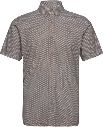 Hudson Aop Stretch Shirt S/S Tops Shirts Short-sleeved Brown Clean Cut Copenhagen