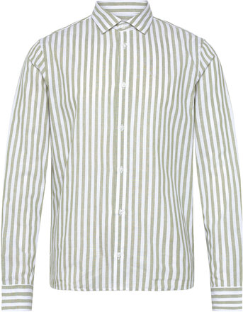Jamie Cotton/Linen Striped Shirt Tops Shirts Casual Green Clean Cut Copenhagen
