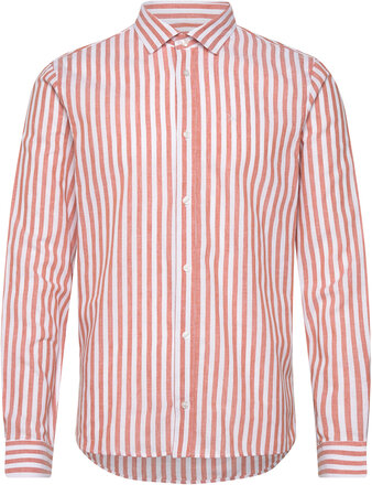 Jamie Cotton/Linen Striped Shirt Tops Shirts Casual Orange Clean Cut Copenhagen