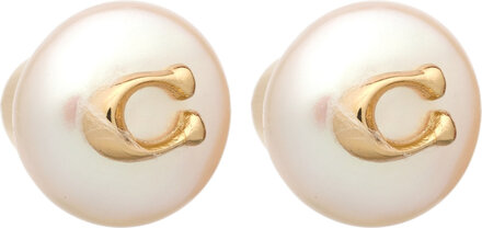 Coach Signature Coin Pearl Stud Earrings Designers Jewellery Earrings Studs Gold Coach Accessories