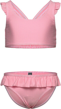 Bikini W. Skirt, Seersucker Bikini Pink Color Kids