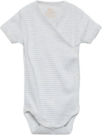 Baby Striped Wrap Body W. Short Sleeve Bodies Wrap Bodies Blue Copenhagen Colors