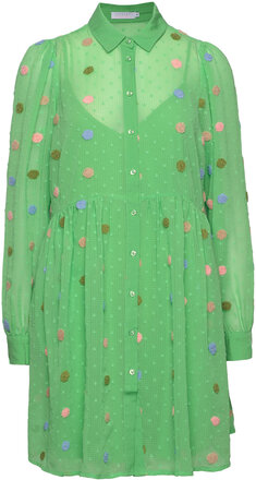 Short Dress With Dot Texture Kort Kjole Green Coster Copenhagen
