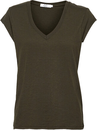 Cc Heart Basic V-Neck T-Shirt T-shirts & Tops Short-sleeved Grønn Coster Copenhagen*Betinget Tilbud