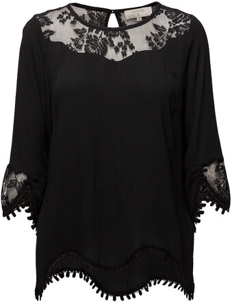 Kalanie Blouse Tops Blouses Long-sleeved Black Cream