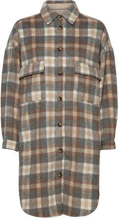 Tara Cr Oz Shirt Jacket Outerwear Coats Winter Coats Brun Cream*Betinget Tilbud