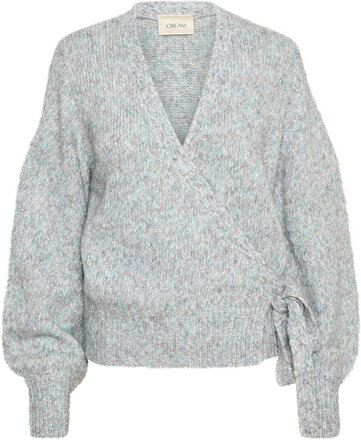 Kiaracr Knit Wrap Blouse Tops Knitwear Cardigans Grey Cream