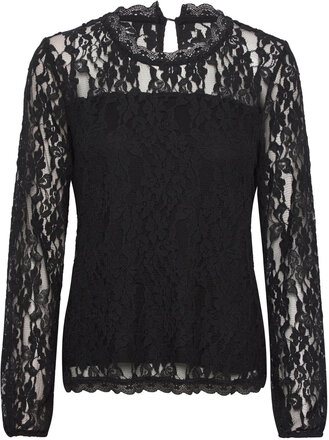 Crkit Lace Ls Blouse Tops Blouses Long-sleeved Black Cream