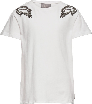 T-Shirt Ss Leaf T-shirts Short-sleeved Hvit Creamie*Betinget Tilbud