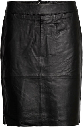 Cuberta Leather Skirt Knälång Kjol Black Culture