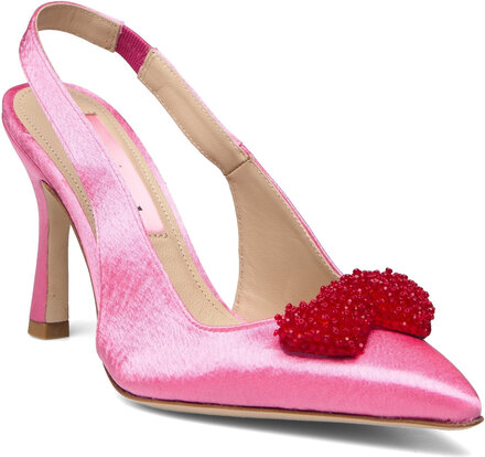 Ayanna Satin Heart Shoes Heels Pumps Sling Backs Pink Custommade