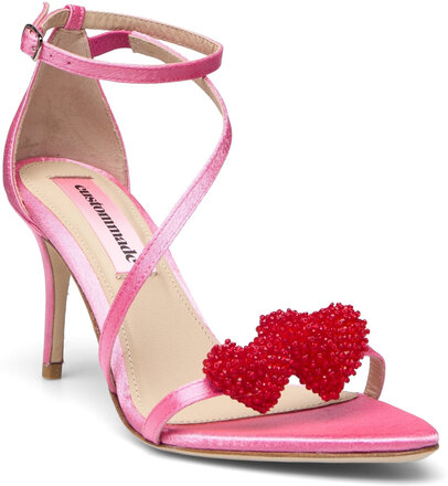 Amy Satin Heart Sandal Med Klack Pink Custommade
