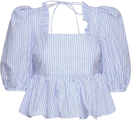 Darine Stripes Tops Blouses Short-sleeved Blue Custommade