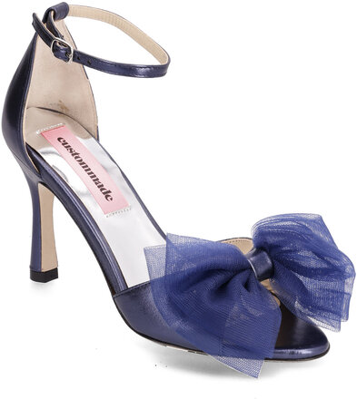 Ashley Metallic Bow Shoes Heels Pumps Peeptoes Blue Custommade