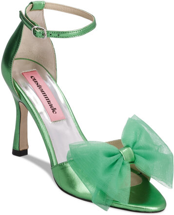 Ashley Metallic Bow Shoes Heels Pumps Peeptoes Green Custommade