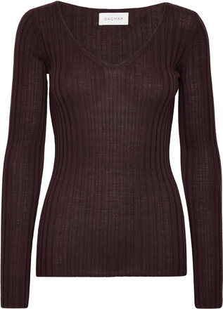 Monique Top Tops T-shirts & Tops Long-sleeved Brown House Of Dagmar