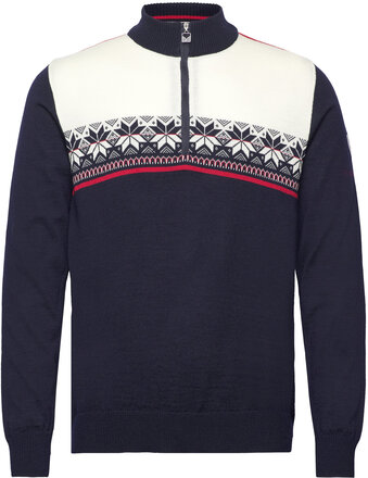Liberg Masc Sweater Knitwear Half Zip Pullover Marineblå Dale Of Norway*Betinget Tilbud