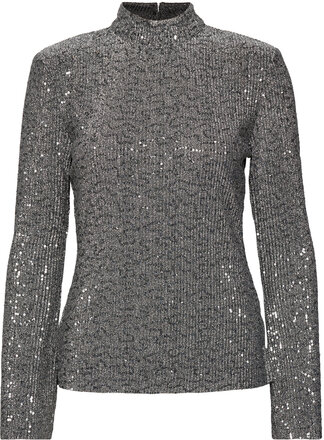 Nicci Sequins Top Tops Blouses Long-sleeved Grey Dante6