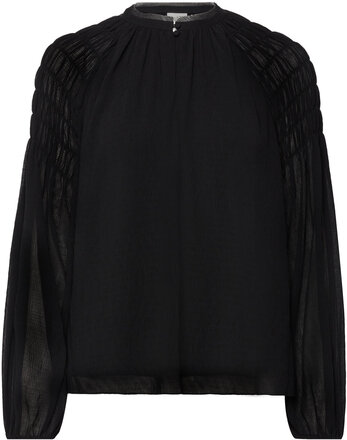 D6Aubrey Smocked Blouse Tops Blouses Long-sleeved Black Dante6