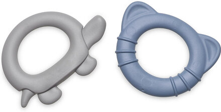 Tiny Bio Teether Ring Blue & Grey-2 Pcs Toys Baby Toys Teething Toys Blå Dantoy*Betinget Tilbud