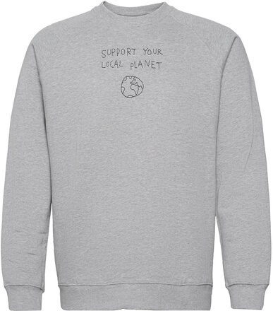 Sweatshirt Malmoe Local Planet Grey Melange Sweat-shirt Genser Grå DEDICATED*Betinget Tilbud