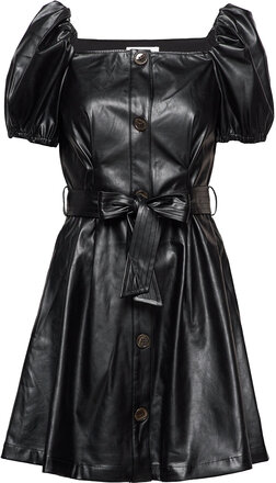 Button Detailed Leather Free Leather Dress Kort Kjole Svart DESIGNERS, REMIX*Betinget Tilbud