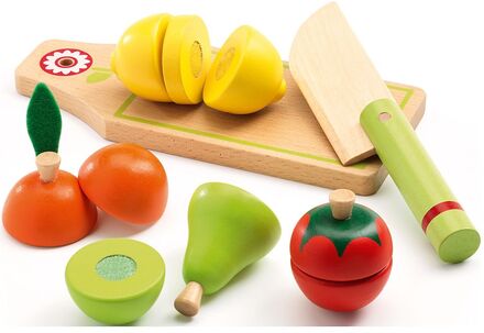 Fruits And Vegetables To Cut Toys Toy Kitchen & Accessories Toy Food & Cakes Multi/mønstret Djeco*Betinget Tilbud