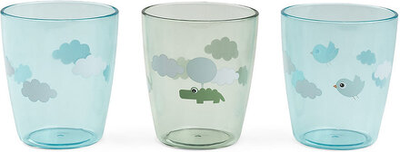 Yummy Mini Glass 3 Pcs Happy Clouds Green Home Meal Time Cups & Mugs Blå D By Deer*Betinget Tilbud