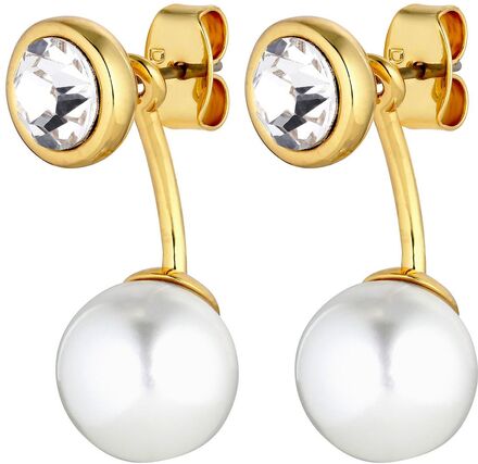 Toni Sg Crystal / White Pearl Accessories Jewellery Earrings Studs Gull Dyrberg/Kern*Betinget Tilbud