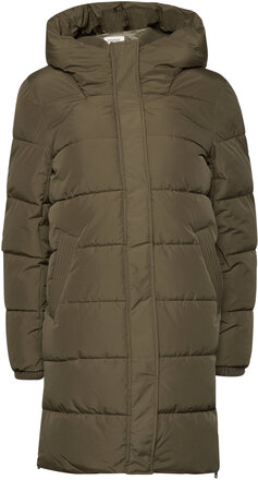 Quilted Coat With Rib Knit Details Fodrad Rock Khaki Green Esprit Casual