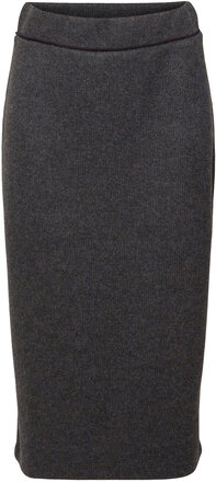 Rib Knit Pencil Skirt Knälång Kjol Grey Esprit Casual