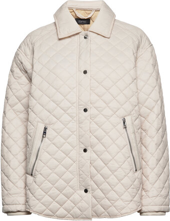 Quilted Jacket With Turn-Down Collar Vattert Jakke Creme Esprit Collection*Betinget Tilbud