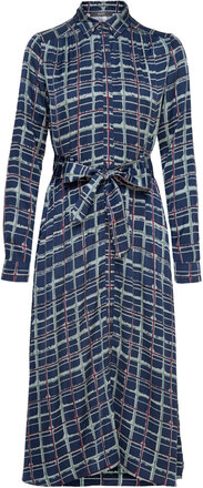 Checked Satin Dress, Lenzing™ Ecovero™ Knælang Kjole Navy Esprit Collection